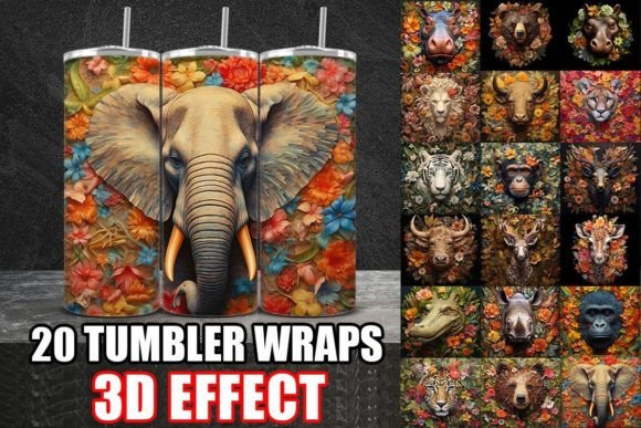 3D Fall Wild Animals Tumbler Wrap Bundle
