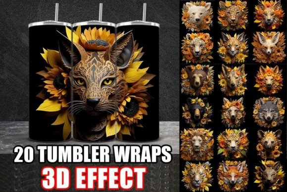 3D Flowers Papercut Tumbler Wrap Designs Bundle