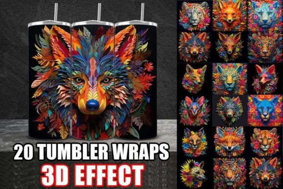3D Papercut Wild Animals Tumbler Wrap Bundle