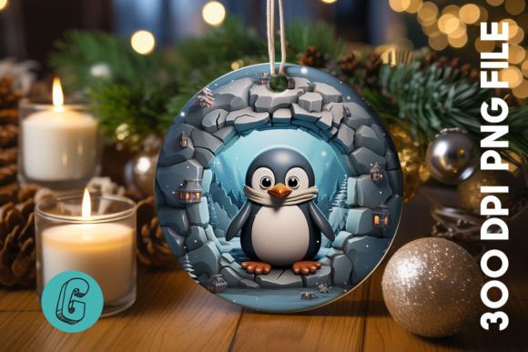 3D Penguin Break Through Ornament 05 – A Creative Asset for DIY Enthusiasts
