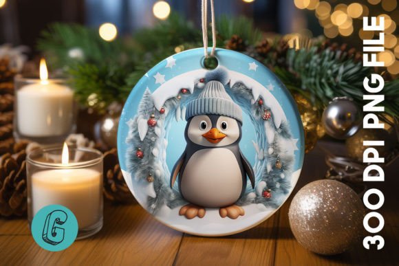 3D Penguin Break Through Ornament 15 – A Creative Digital Asset for DIY Enthusiasts