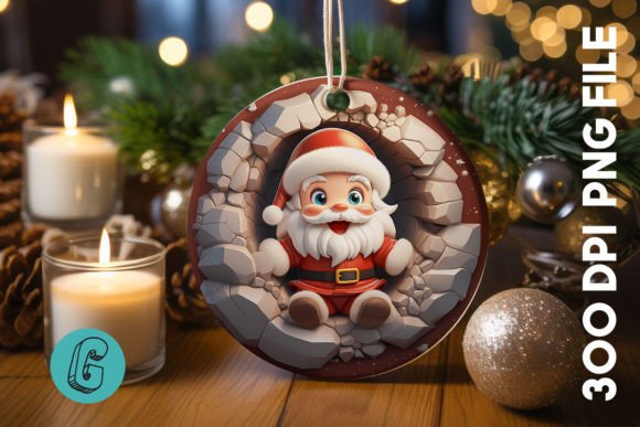 3D Santa Break Through Ornament 37: A High-Quality Digital Asset for Creative and DIY Enthusiasts