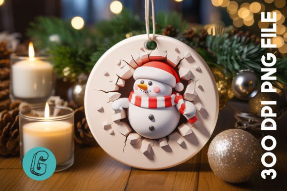 3D Snowman Break Wall Ornament PNG 58