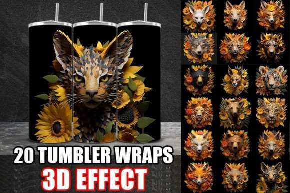 3D Sunflower Wild Animals Tumbler Wrap Bundle: A Versatile Design Resource for Creative Projects
