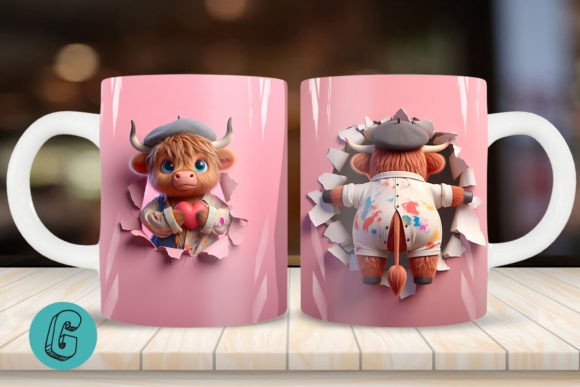 3D V-Day Highland Cow Mug Wrap 07
