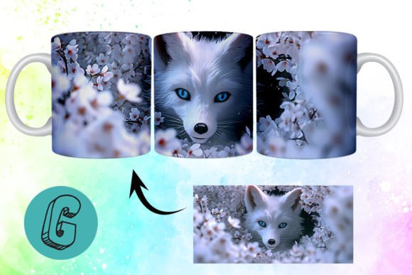 3D Valentine Fox Floral Mug Wrap 09