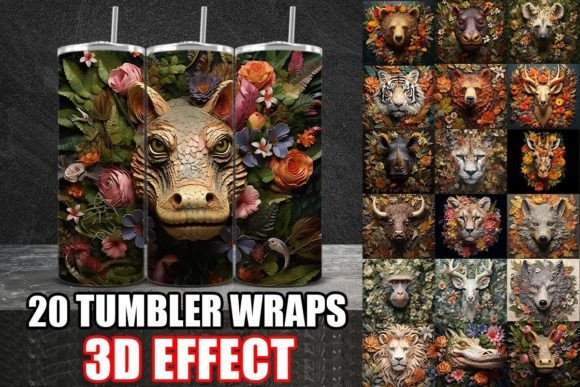 3D Wild Animals Tumbler Wrap Design Bundle